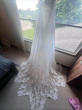 Detachable wedding dress train White Lace-Trim Sheer